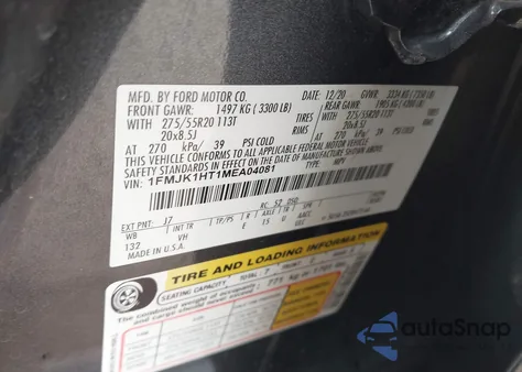 2021 Ford Expedition Xlt Max из США, поврежденный, VIN 1FMJK1HT1MEA04081